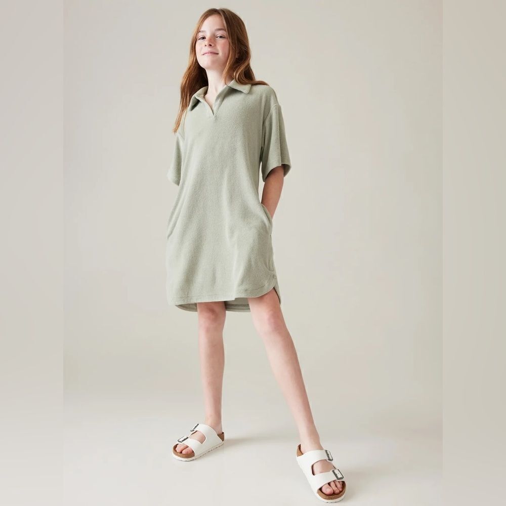 NWT ATHLETA GIRL Jump In Terrycloth Dress Pool Beach Coverup Sage Green M 8 10